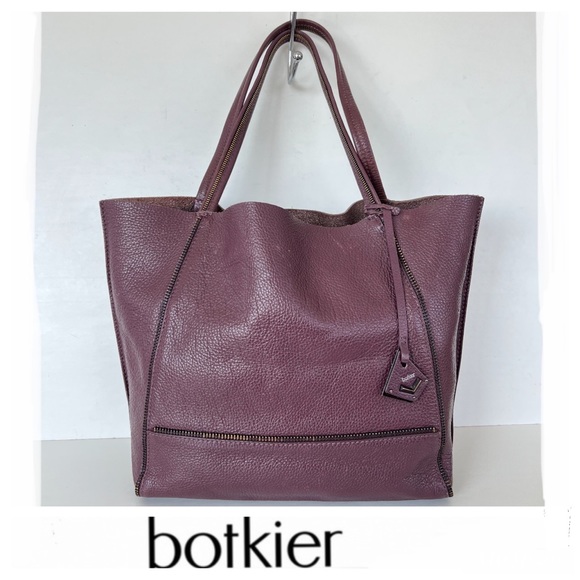 BOTKIER Soho Plum Burgundy Pebbled Leather Zipper Detail Large Shoulder Bag Tote - Picture 1 of 14